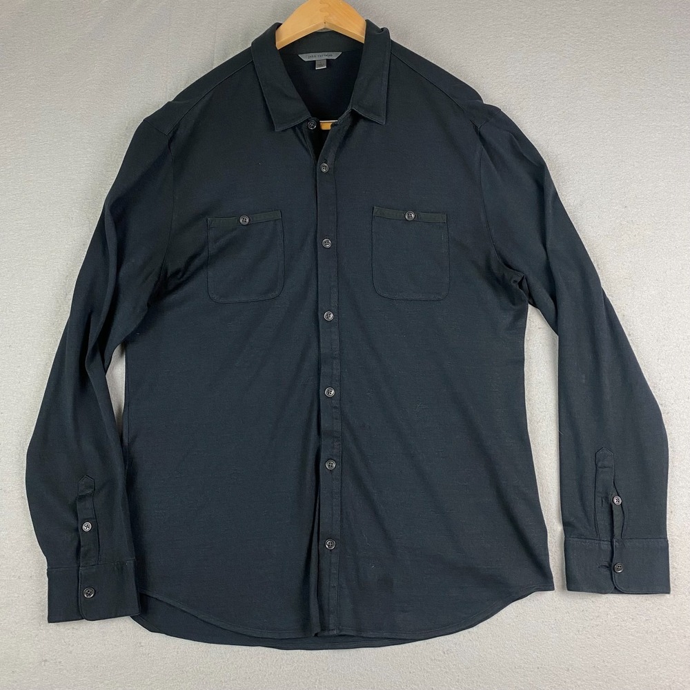 John Varvatos Collection mens Button Shirt Large Silk Cotton black pockets